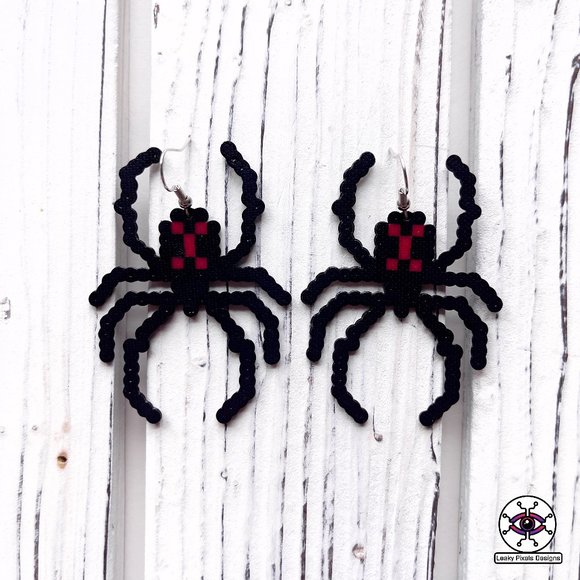 Halloween Black Widow Perler Earrings - Picture 1 of 3
